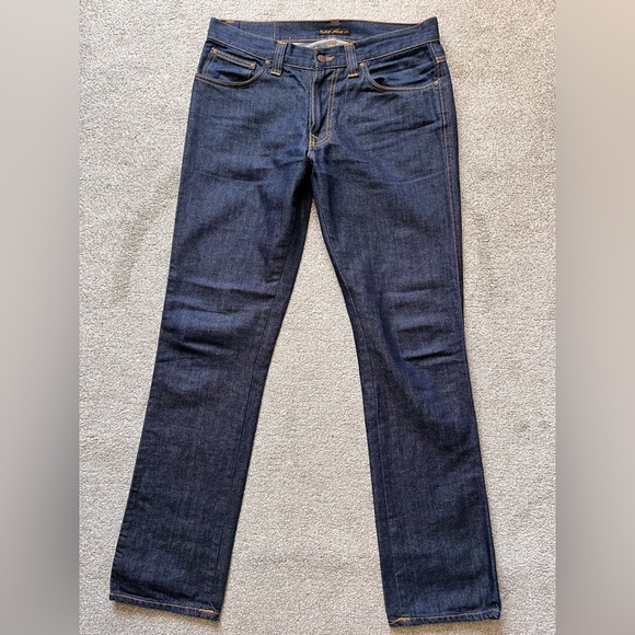 Mens Nudie Jeans Slim Jim 34x34 Straight Leg Dark Wash Denim - Picture 1 of 8